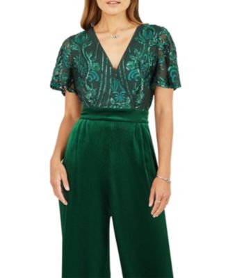 Women's Wrap Sequin Embellished Velvet Jumpsuit