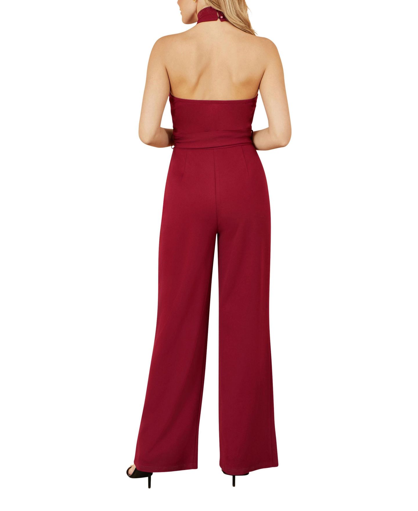 Женский комбинезон Yumi Cross Over Halter Neck Jumpsuit, цвет: Бордовый — фото 4