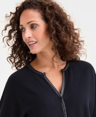 Petite Pleather Trim Pull-On Sweater