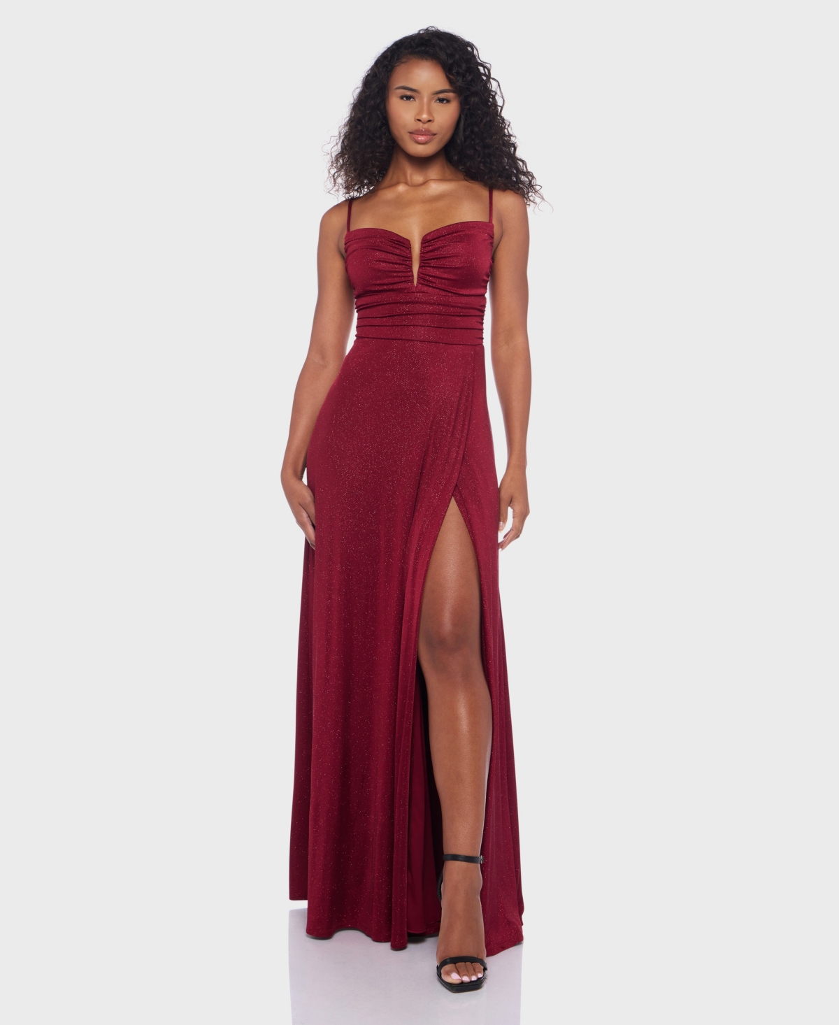 B Darlin Junior's Strapped V-neck Dress In Burgundy