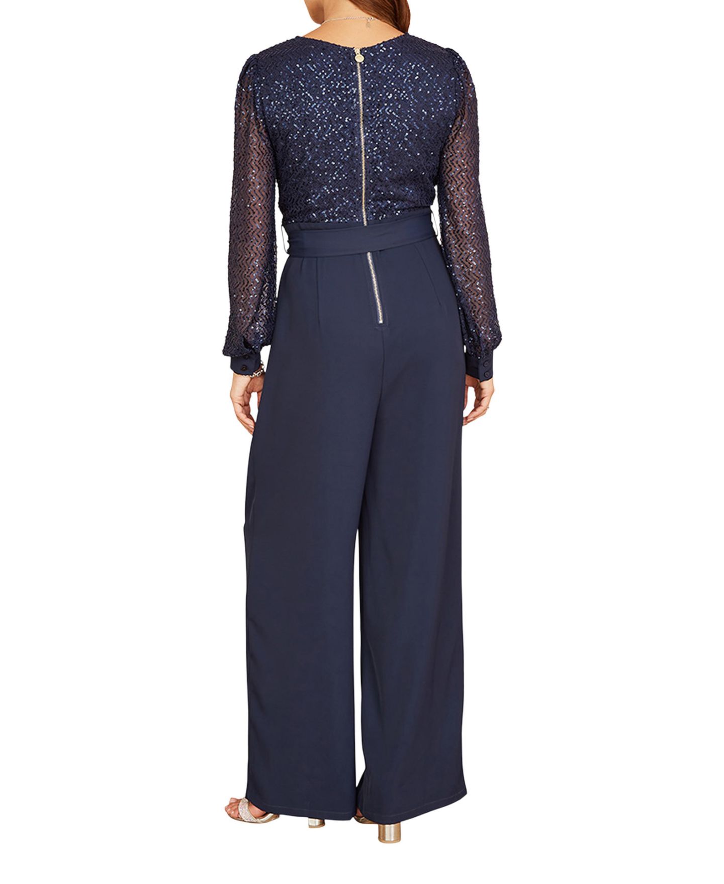 Женский комбинезон Yumi Long Sleeved Sequin Jumpsuit, цвет: Тёмно-синий — фото 7