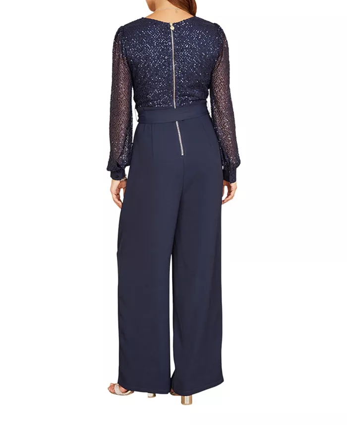 Women's Long Sleeved Sequin Jumpsuit - thumbnail 7