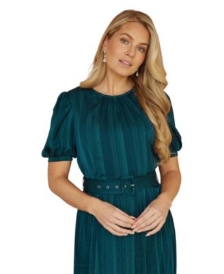 Women's Satin Pleated Stripe Midi Dress