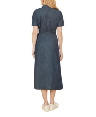 Women's Chambray Denim Utility Midi Shirt Dress