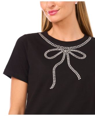 Women's Flowy Bow Gem Trim T-Shirt