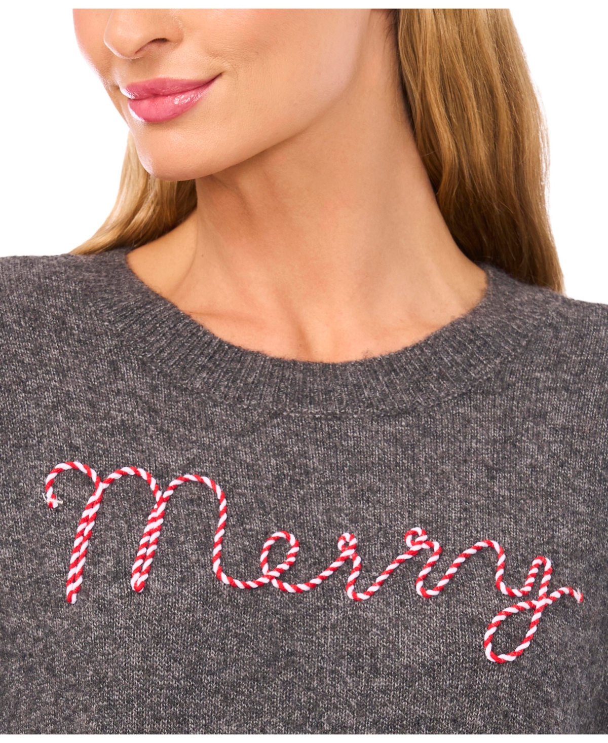 Cece Women's Merry Candy Cane Detail Sweater In Gray
