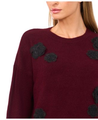 Women's Flower Applique Long Sleeves Sweater