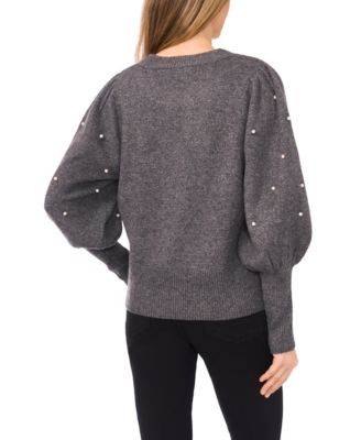 Women's Embellished-Sleeve Crewneck Sweater 
