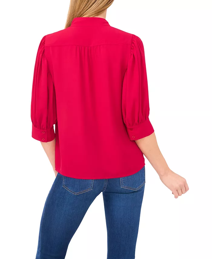 Women's Mutton Sleeve Bow Placket Top - thumbnail 3