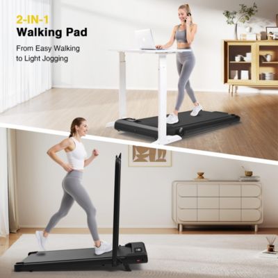 2 in 1 Walking Pad Treadmill with Incline, Under Desk Treadmill with LED Display & APP for Home Office
