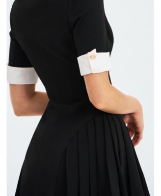 Women's Ilitha Black Woven Crepe Pleated A-Line Mini Dress