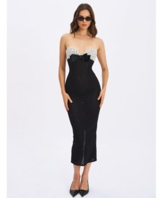 Women's Faith Black and White Polka Dot Sweetheart Maxi Dress