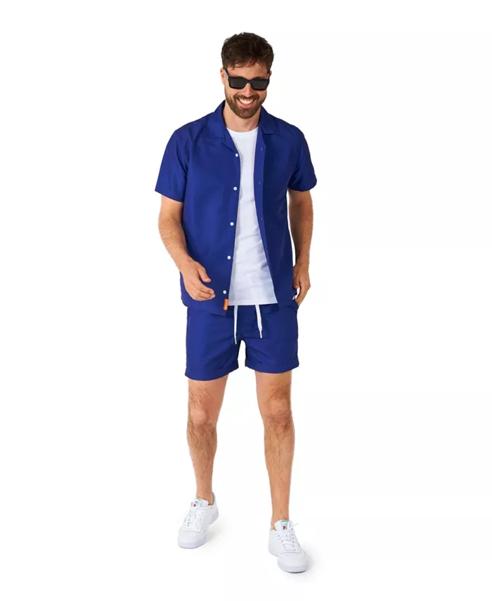 Men's Summer Set - 2 Piece Beach Wear set - Navy Blue - Matching Shirt and Shorts - thumbnail 4
