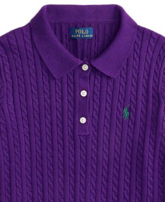 Girls' 7-16 Mini-Cable Polo Sweater
