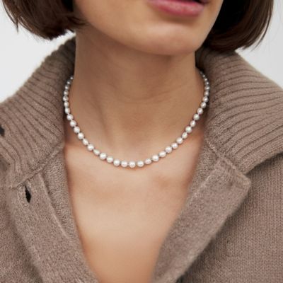 Chunky Pearl  Silver Jean Necklace - Medium