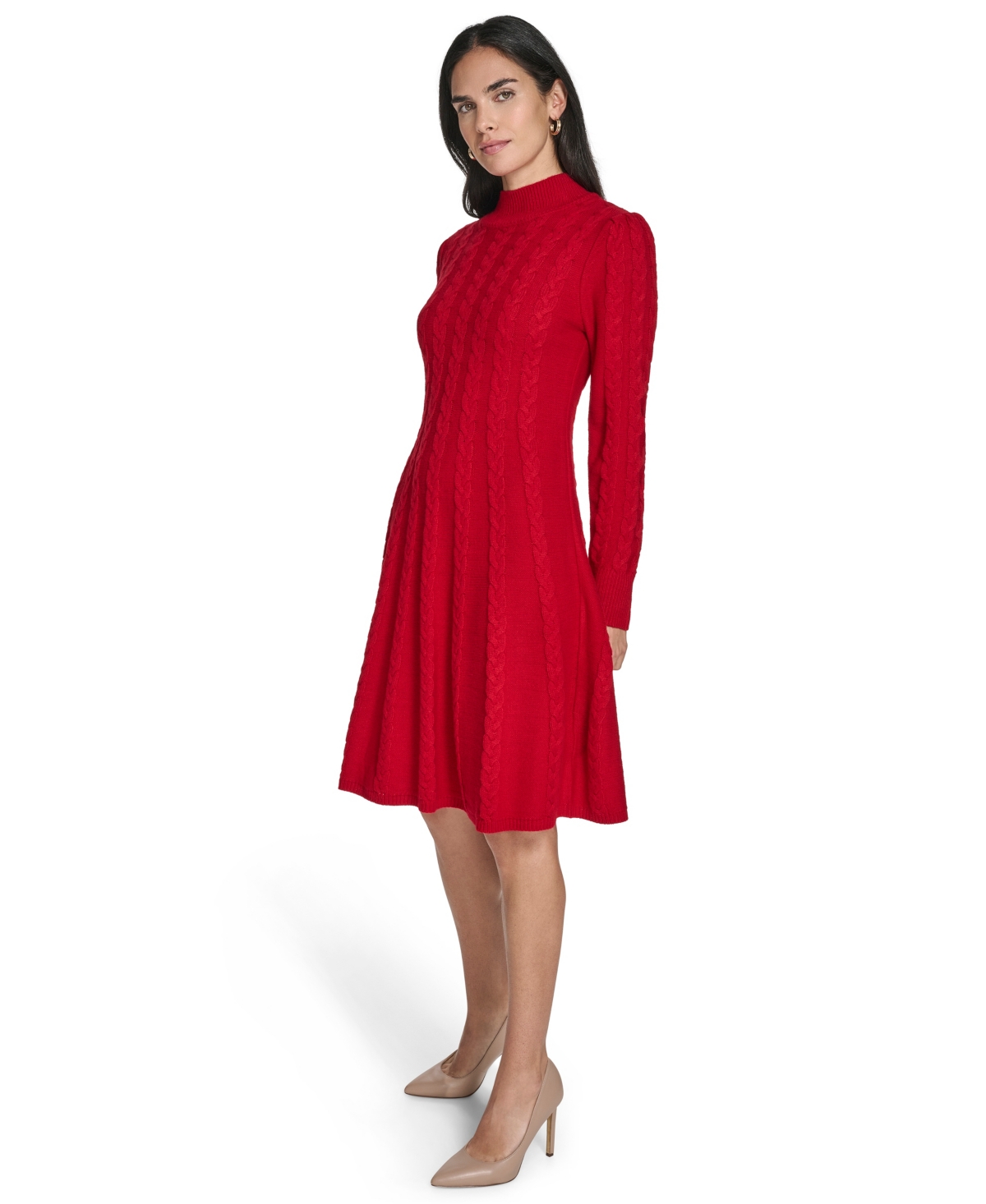 Jessica Howard Women's Fit And Flare Pull-on Sweater Dress In Red