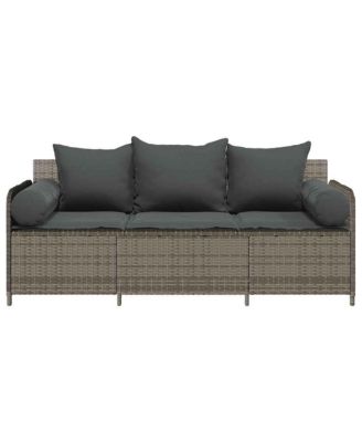 Garden Sofa Grey PE rattan 3-Seater Removable Covers