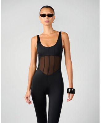 Spandex Sheer Panel Bodysuit