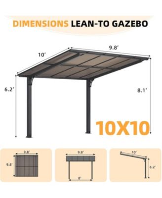 10' x 10' Outdoor Gazebo Pergola Carport for Patio, Freestanding Lean to Hard Top Pergolas and Gazebos Clearance with Roof