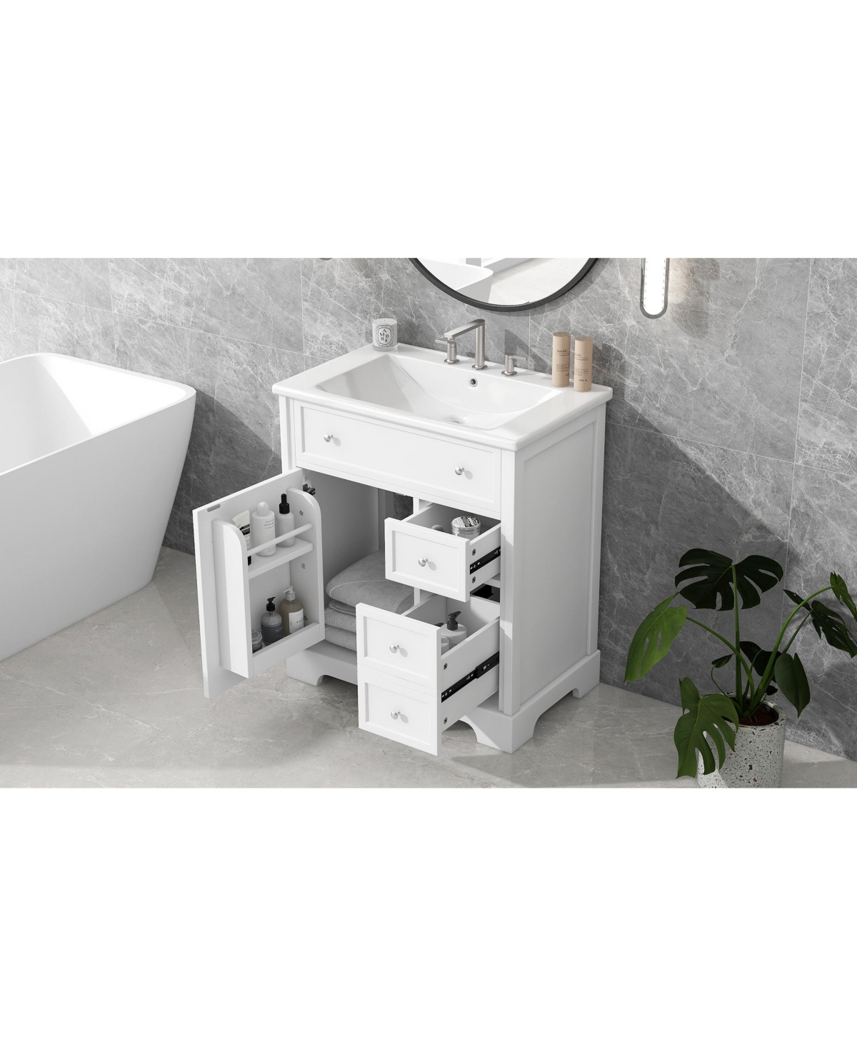 Casainc 30" Bathroom Vanity with Sink Top, Cabinet with Door and Two Drawers, Solid Wood and Mdf, One Package