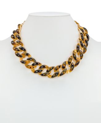 Resin Tortoise Matte Gold-Tone Graduated Link Necklace