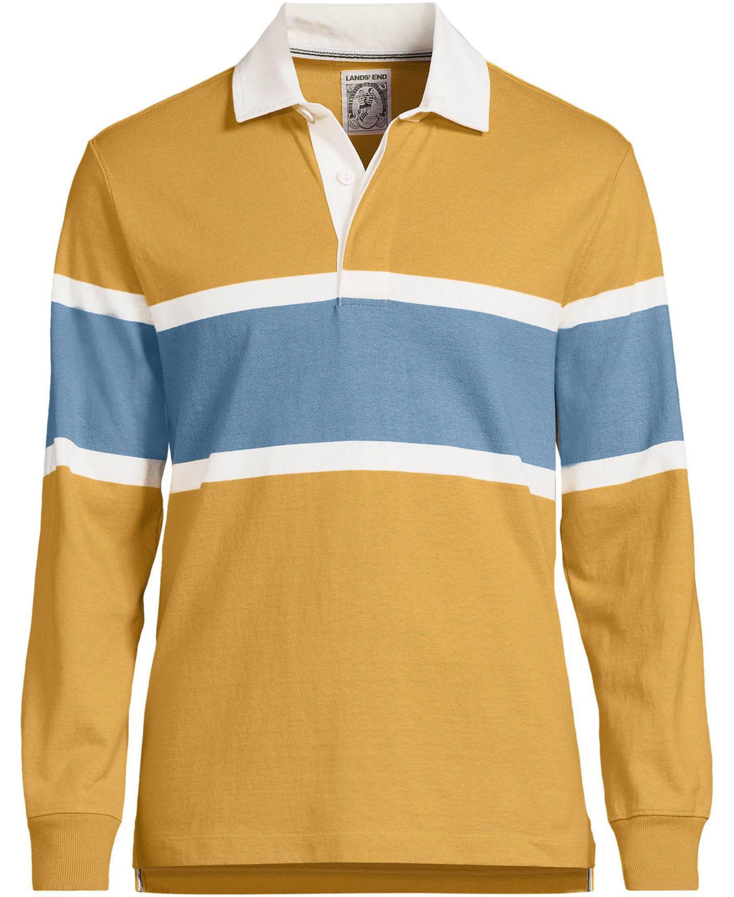 Мужская рубашка Lands' End Long Sleeve Stripe Rugby Shirt, цвет: Золотой / Синий полосатый — фото 3
