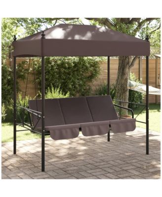 Garden Swing Bench Coffee brown Powder-coated steel, Polyester