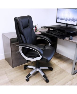 High Back Adjustable Faux Leather Office Chair in Black and Gray Base