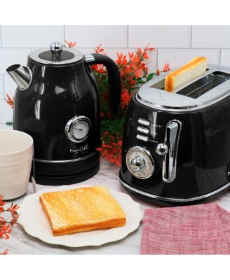 1.8 Quart Electric Tea Kettle and 2 Slice Toaster Combo in Black