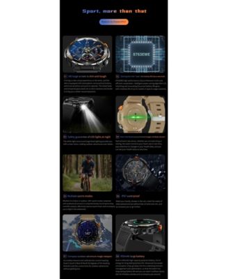 Outdoor Sports Smart watch with Compass Emergency Light IPS HD Large Round Screen -Orange