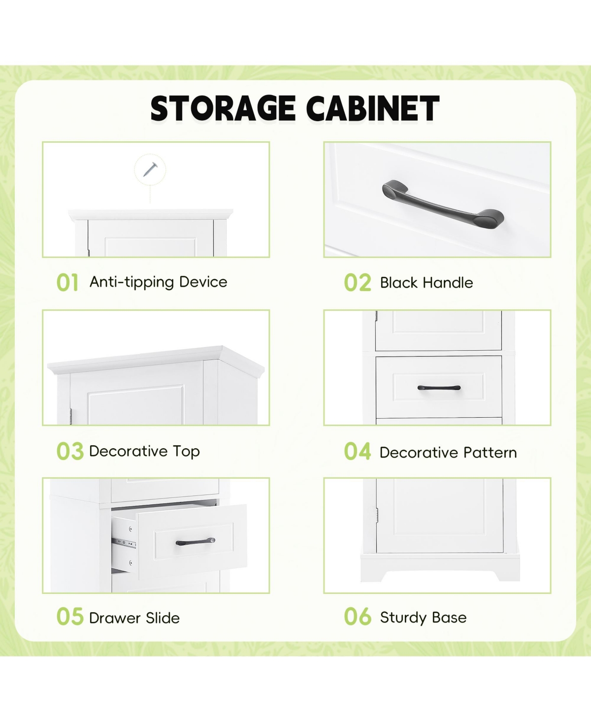 Casainc Tall Bathroom Storage Cabinet, Freestanding with Two Doors and Adjustable Shelves