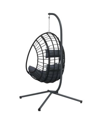 Hanging Egg Chair Anthracite Rattan Large Removable Covers