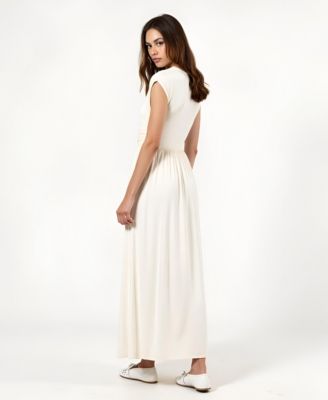 Women's Sleeveless Faux Wrap Shirred Waist Maxi Dress
