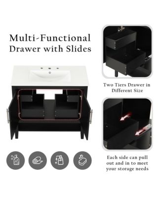 36" Bathroom Vanity with Sink, Multi-Functional Cabinet with Doors and Drawers, MDF Frame and MDF Board