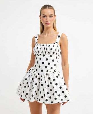 Women's Polka Dot Corset Bodice Flared Mini Dress