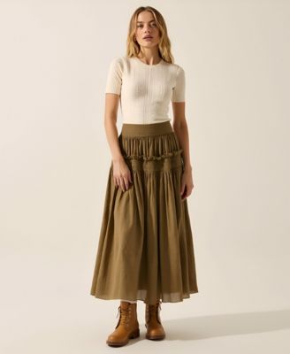 Women's Smocked Tiered Ruffle-Trim Maxi Skirt