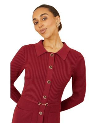 Women's Belted Rib Knit Midi Dress With Pockets