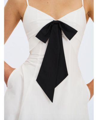 Women's Corinne White Poplin Flared Maxi Dress with Removable Bow
