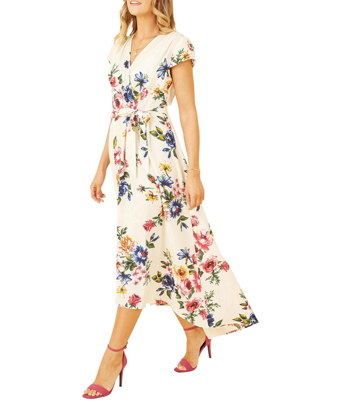 Женское платье Yumi Floral Print Dip Hem Wrap, цвет: Слоновая кость — фото 4