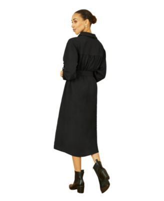Women's 3/4 Sleeve Belted Midi Shirt Dress