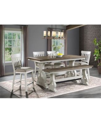 Backless Bench, Counter Height in Rustic White & French Oak