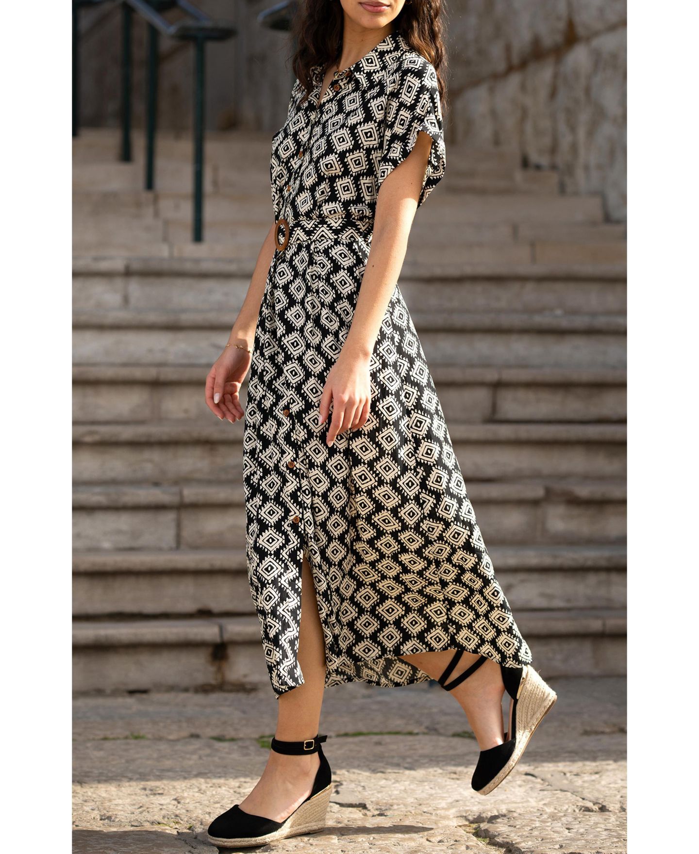 Женское платье Yumi Belted Midi Shirt Dress, цвет: Чёрный — фото 8