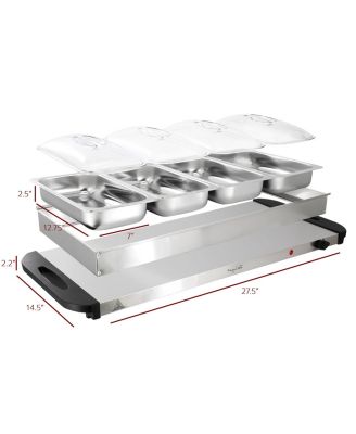 Buffet Server & Food Warmer With 4 Removable Sectional Trays , Heated Warming Tray and Removable Tray Frame