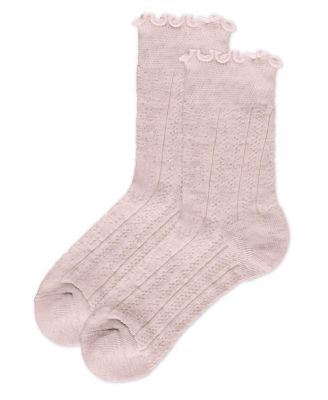 Women's Heart Ruffle Cuff Pointelle Crew Socks