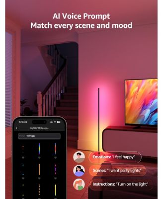 OE1 55 in. AI Smart RGBWW Black Standard Floor Lamp, 1000 LM Dimmable Color Changing Accent Light for bedroom living room