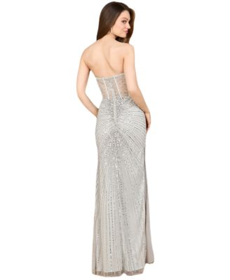 Women's Embellished Strapless Gown with Slit