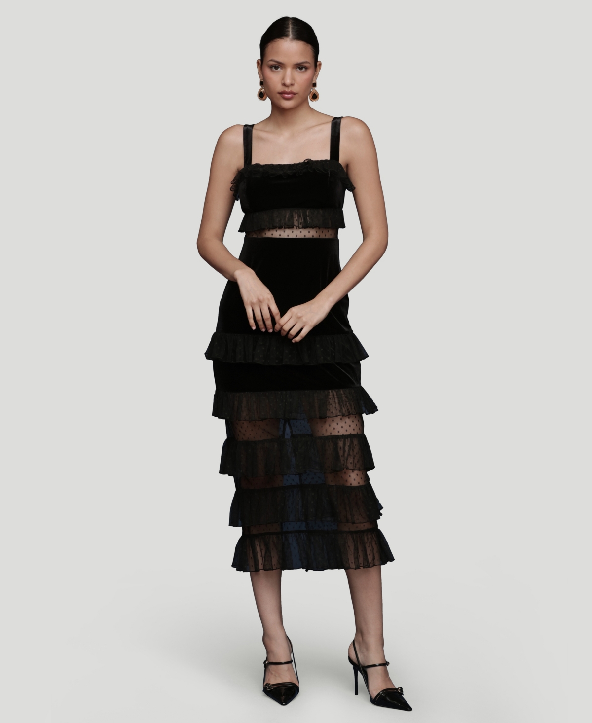 Avec Les Filles Women's Tiered Square Neck Midi Dress