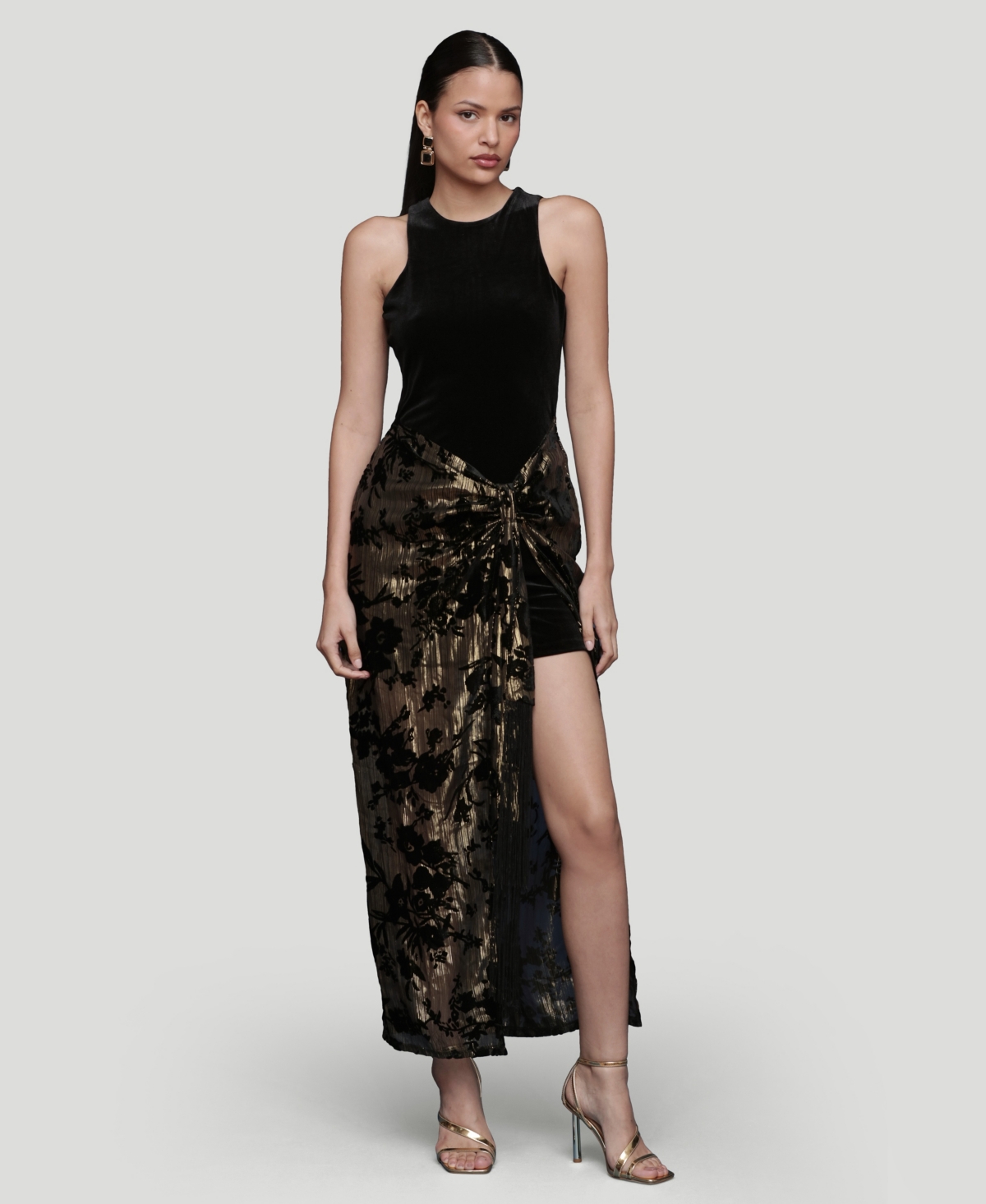 Avec Les Filles Women's Sarong Combo Fringe Drape Dress