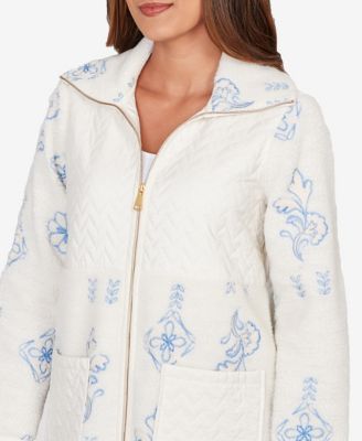 Petite Embroidered Quilted Shearling Jacket