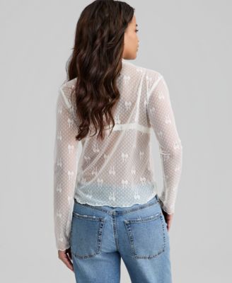 Women's Bow-Motif Lace Mock Neck Top, Macy's Exclusive